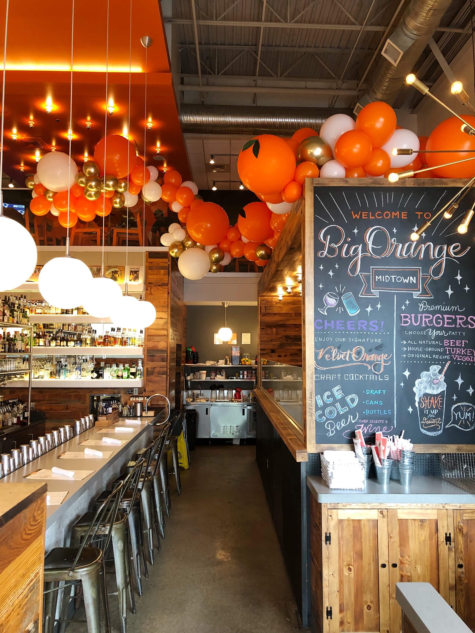 Big Orange restaurant in midtown Little Rock, Arkansas, celebrated their anniversary with a ceiling balloon display.