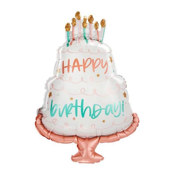 Coral and teal birthday cake mylar foil balloon from Just Peachy for your parties and celebrations.