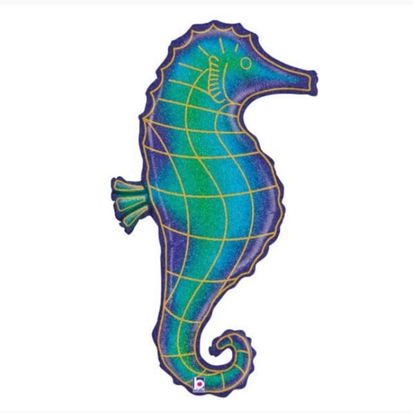 Green, blue, and purple holographic foil mylar helium seahorse balloon from Just Peachy.
