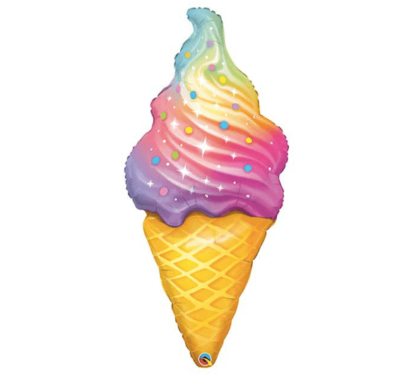Product image for rainbow swirl ice cream cone mylar helium balloon, 45 inches tall, from Just Peachy in Little Rock, Arkansas.