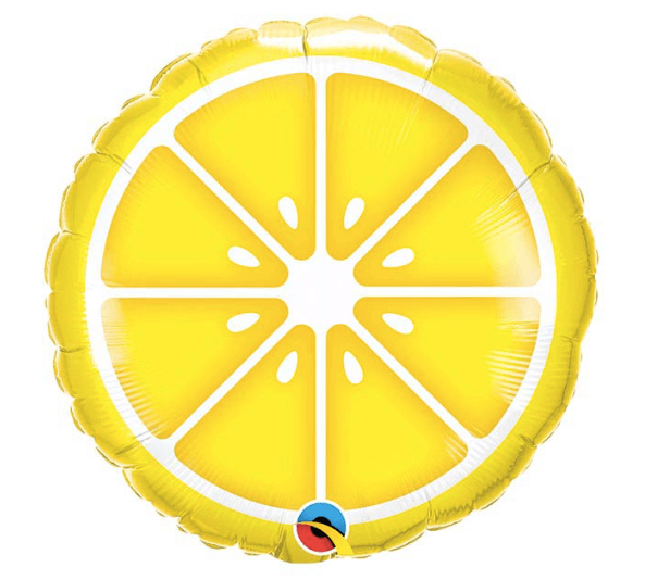 Product image for yellow slice of lemon mylar helium balloon, 18 inches tall, from Just Peachy in Little Rock, Arkansas.