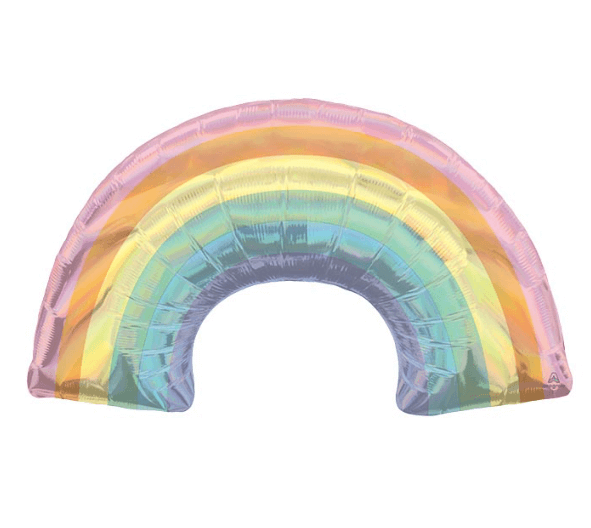 Rainbow helium mylar balloon in pastel shades, 34 inches tall, from Just Peachy in Little Rock, Arkansas.