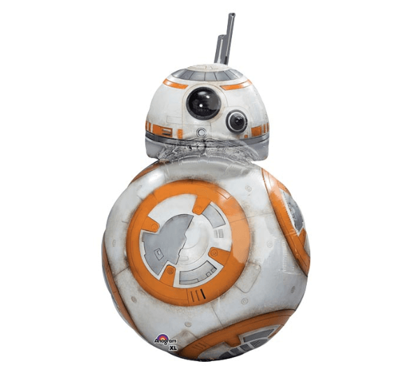 Product image for photorealistic Star Wars BB8 droid mylar helium balloon, 38 inches tall, from Just Peachy in Little Rock, Arkansas.