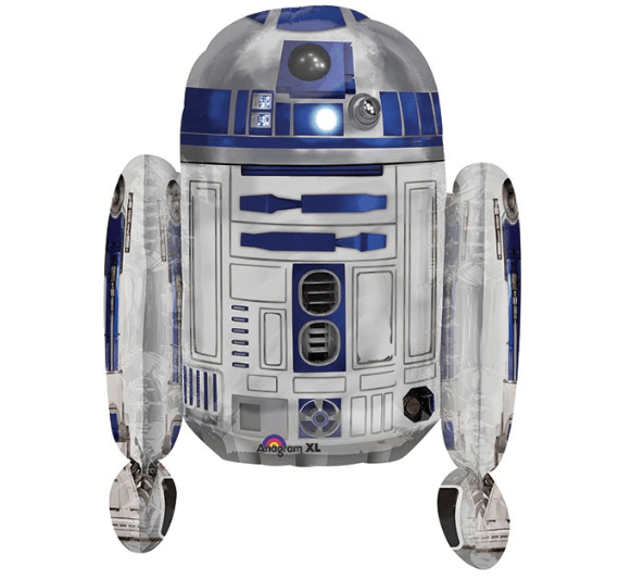 Product image for photorealistic Star Wars R2D2 droid mylar helium balloon, 26 inches tall, from Just Peachy in Little Rock, Arkansas.