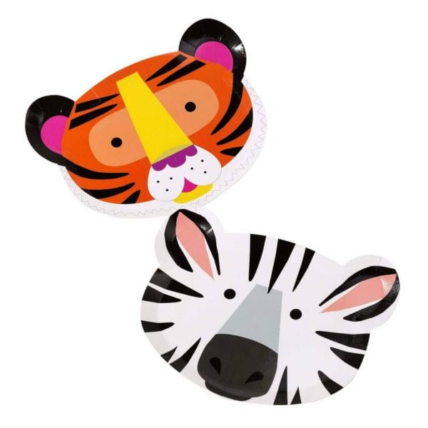 These tiger face and zebra face party plates are perfect animals for your event in Central Arkansas with Just Peachy.