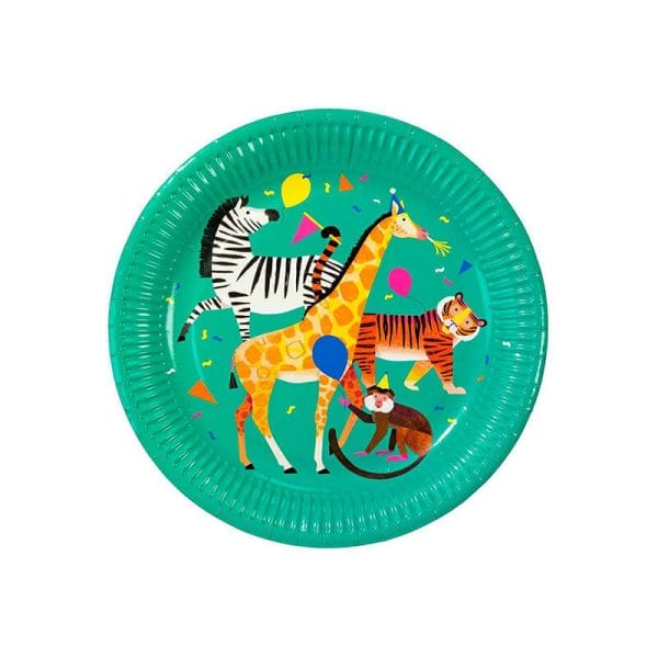 All the animals are here for the party on your plate: zebra, giraffe, monkey and tiger - get them at Just Peachy.