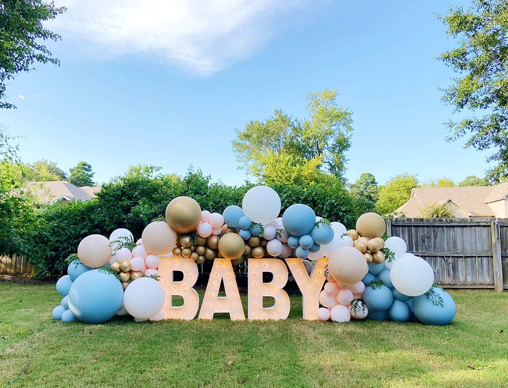 Baby shower install with Alpha Lit letters by Just Peachy in Little Rock, Arkansas