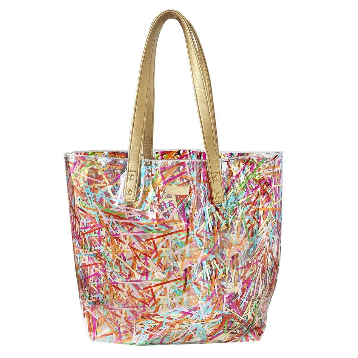 Clear vinyl bag filled with multicolored tinsel streamers from Packed Party for sale at Just Peachy
