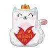 White cat foil Mylar balloon holding red heart with text “Happy Valentine’s Day” at Just Peachy