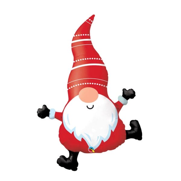 Red and white Christmas Santa gnome mylar balloon available for Christmas parties from Just Peachy in Little Rock.