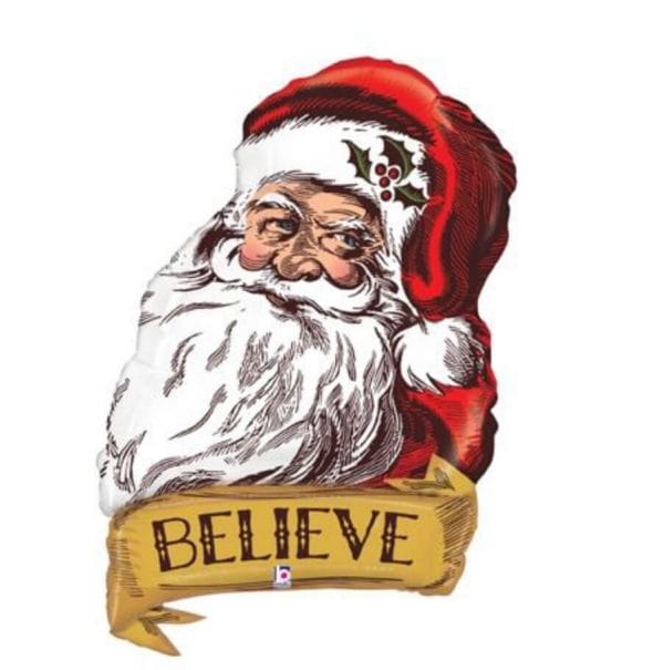Old fashioned Santa Clause with Believe banner mylar balloon from Just Peachy.