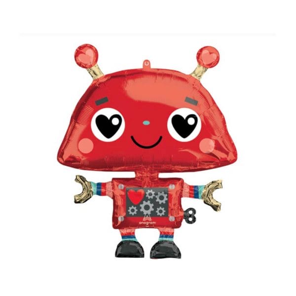 Red Robot with Heart Eyes mylar helium balloon for Valentine’s Day from Just Peachy.