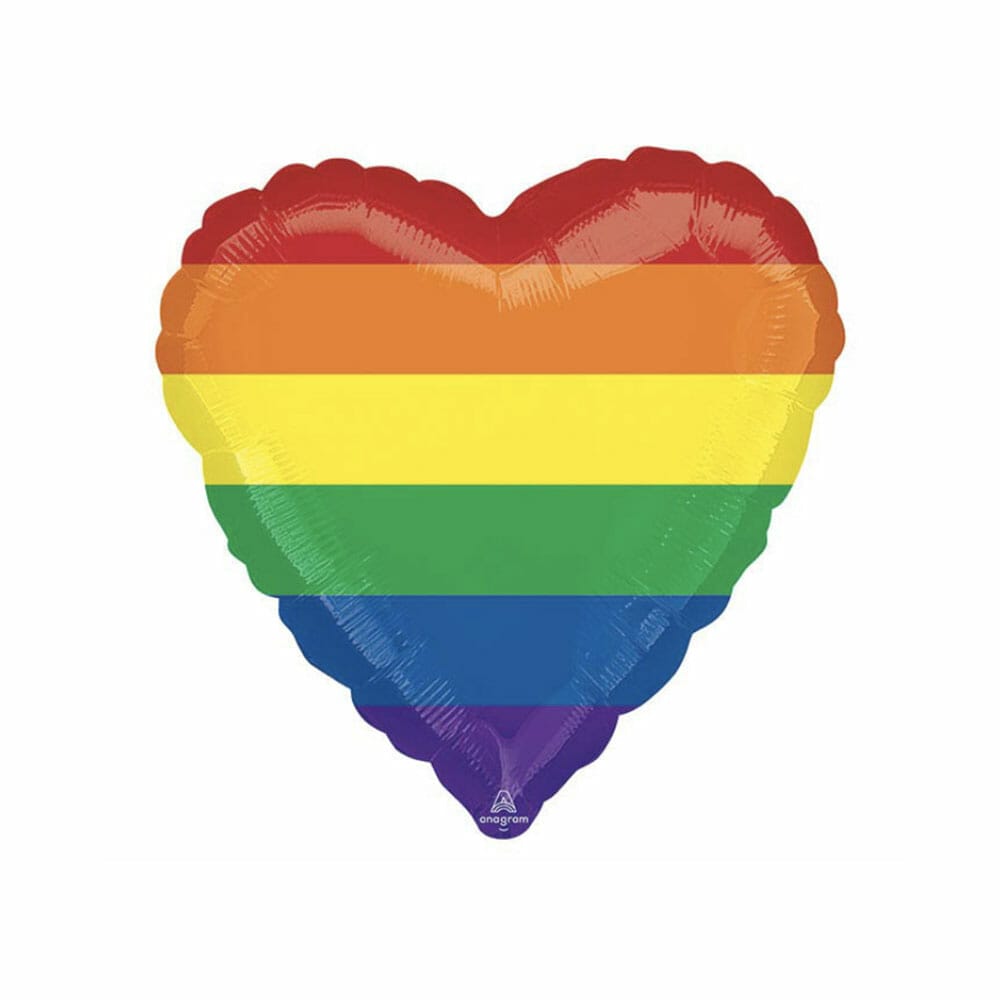 Rainbow stripes on a heart shaped mylar foil balloon from Just Peachy.